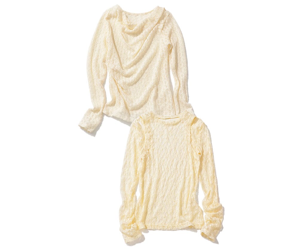 夏から秋まで着られるオフ白＆ポコポコの総レース