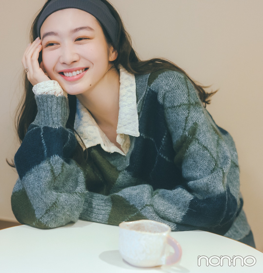 岡本夏美の冬服を使った春スイッチコーデ3-3