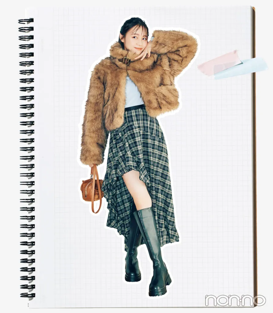 林芽亜里の大学生の一週間コーデ 日曜日のファーコートスタイル