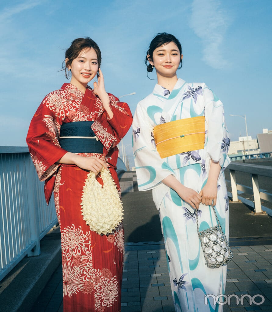 小宮山莉渚と村上なずなの花火大会女子会の浴衣コーデ