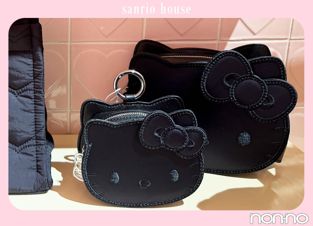 ハローキティ フェイスショルダーバッグ、ブラック