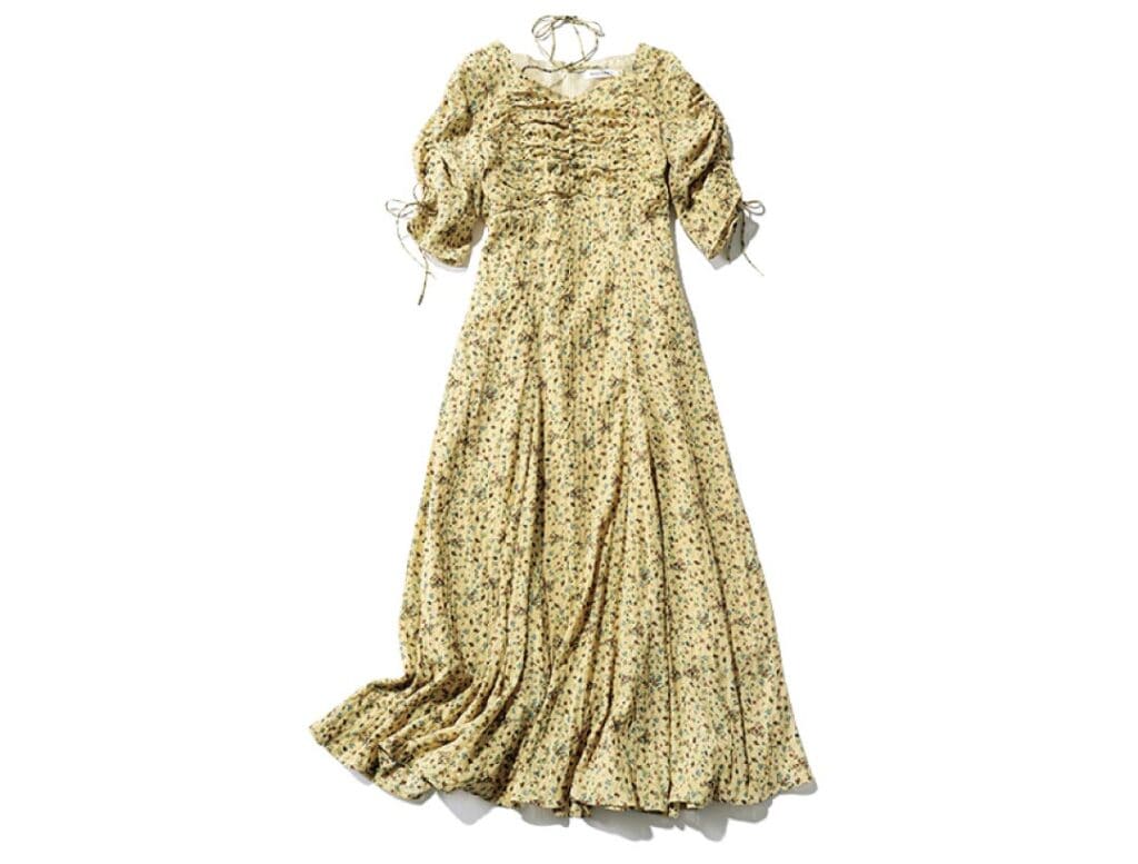 【REDYAZEL】ロング丈のイエロー小花柄ワンピース