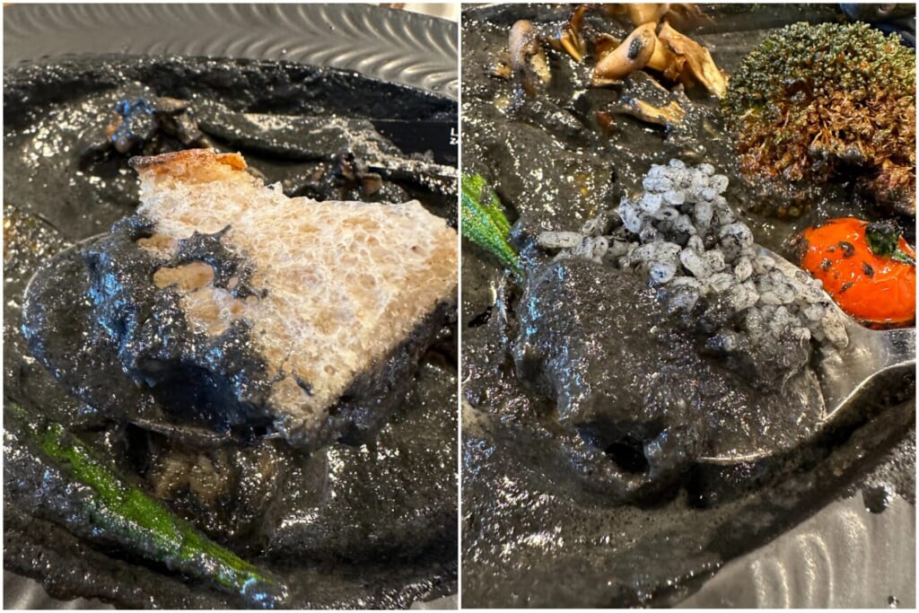 ジブリパーク「魔女の谷」のレストラン「空飛ぶオーブン」の9種の揚げ野菜スープ 黒