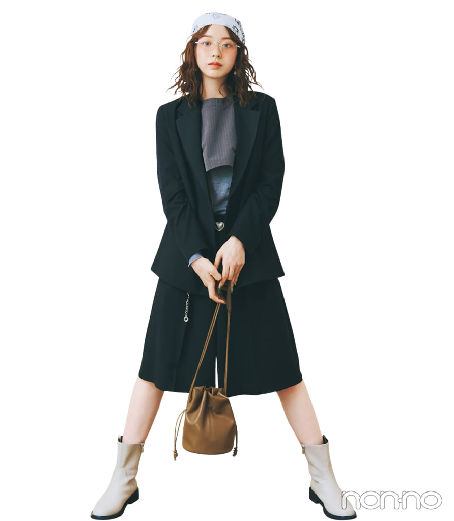 村上なずなのGUのジャケット＆パンツのセットアップ着回し3-6