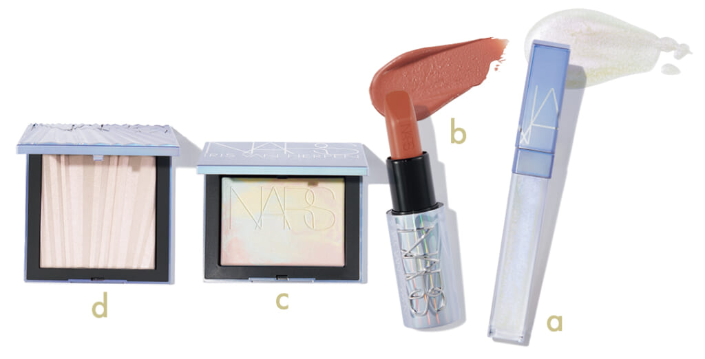 NARS【ナーズ】a グリーム アフターグロー リップシャイン 271A¥4180 b エクスプリシット リップスティック 829A¥5280 c ライトリフレクティング プリズマティックパウダー 05082¥6380 d オーラ イルミネイティング フェイス & ボディパウダー 05098¥8140