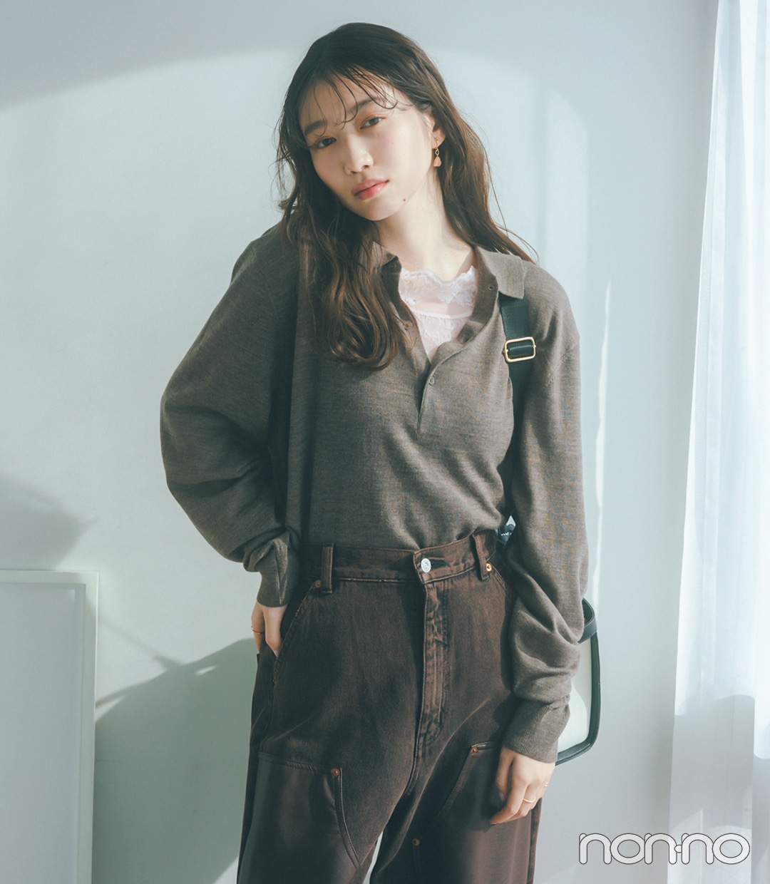 岡本夏美の冬服を使った春スイッチコーデ3-1