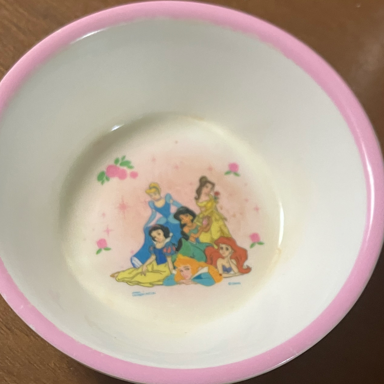 ディズニープリンセスが描かれたプラスチック製の皿