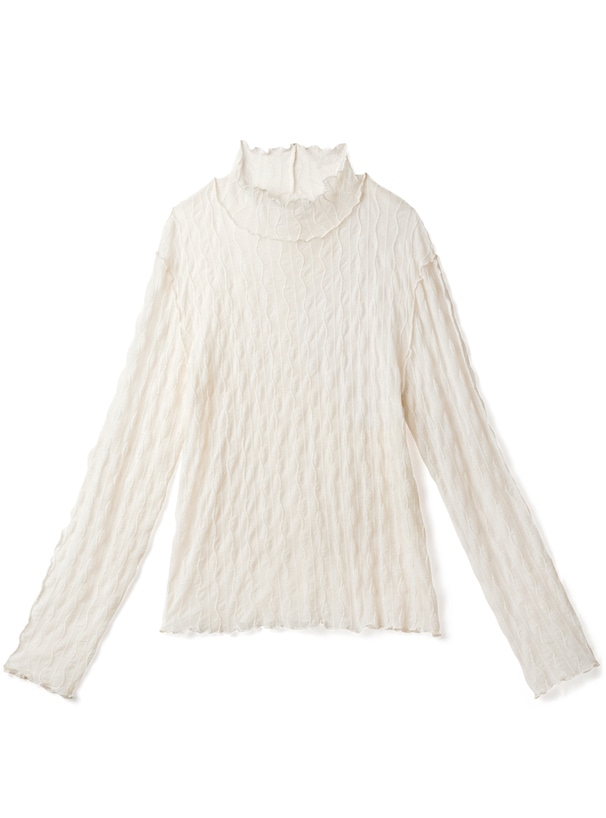 ウェーブモックネックメロウシアートップス、カラー：アイボリー、サイズ：L、価格：1299円