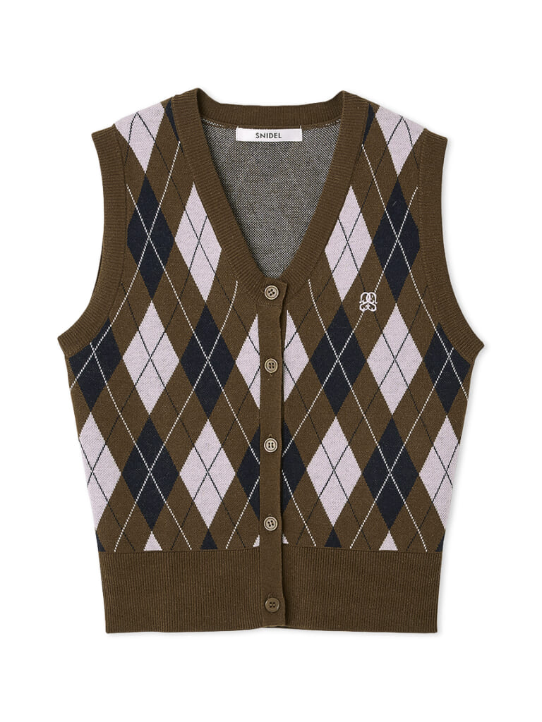 スナイデルのアーガイルベストのブラウン