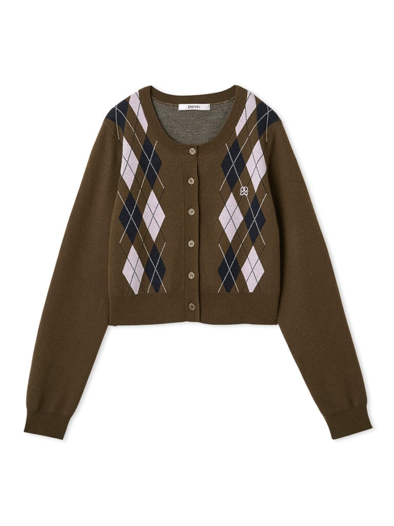 スナイデルのアーガイルカーディガンブラウン