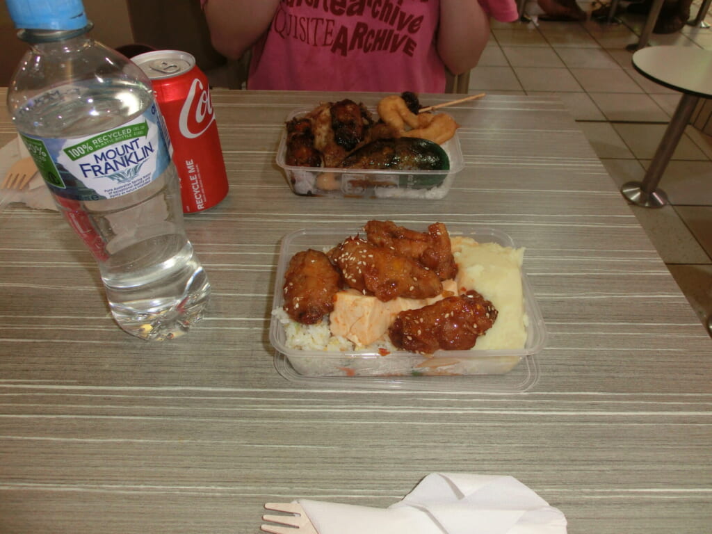 甘辛チキンやマッシュポテトなどを透明のジッパーに詰め込んだ写真。