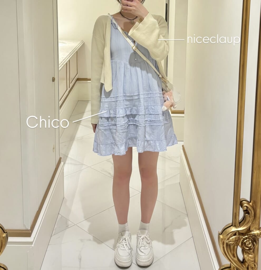 水色ミニ丈ワンピ