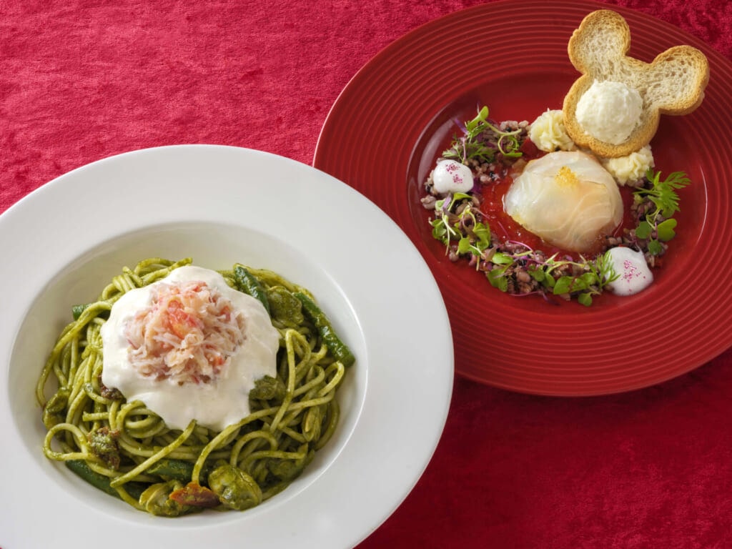 ジェノベーゼパスタと前菜のセットメニュー、ディズニーランドのクリスマスレストランメニュー