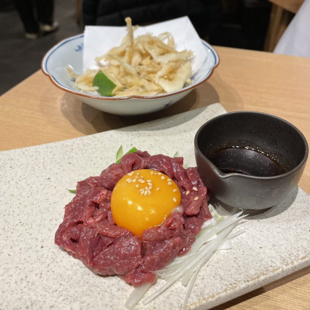 静岡 お魚総本家 馬肉ユッケ 白海老 唐揚げ