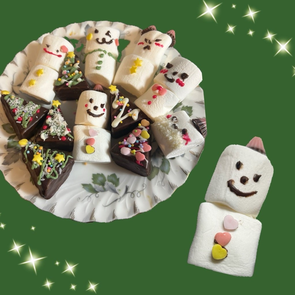 マシュマロで作る雪だるまレシピ