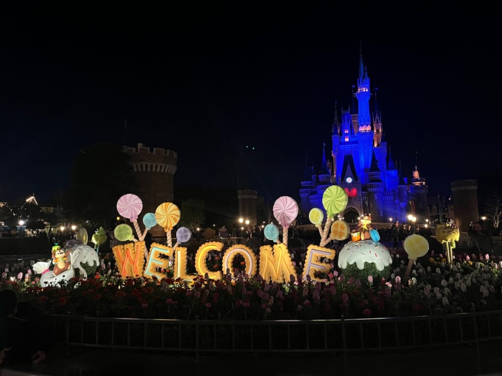 シンデレラ城前　パルパルーザ　デコレーション　夜