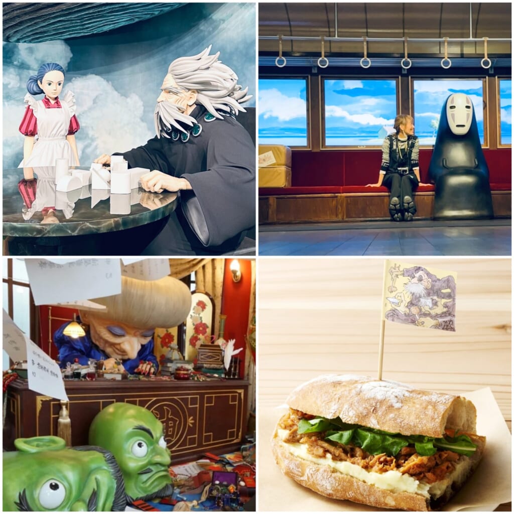 ジブリパーク・ジブリの大倉庫の見どころをまとめた画像。「ジブリのなりきり名場面展」のリニューアル展示など