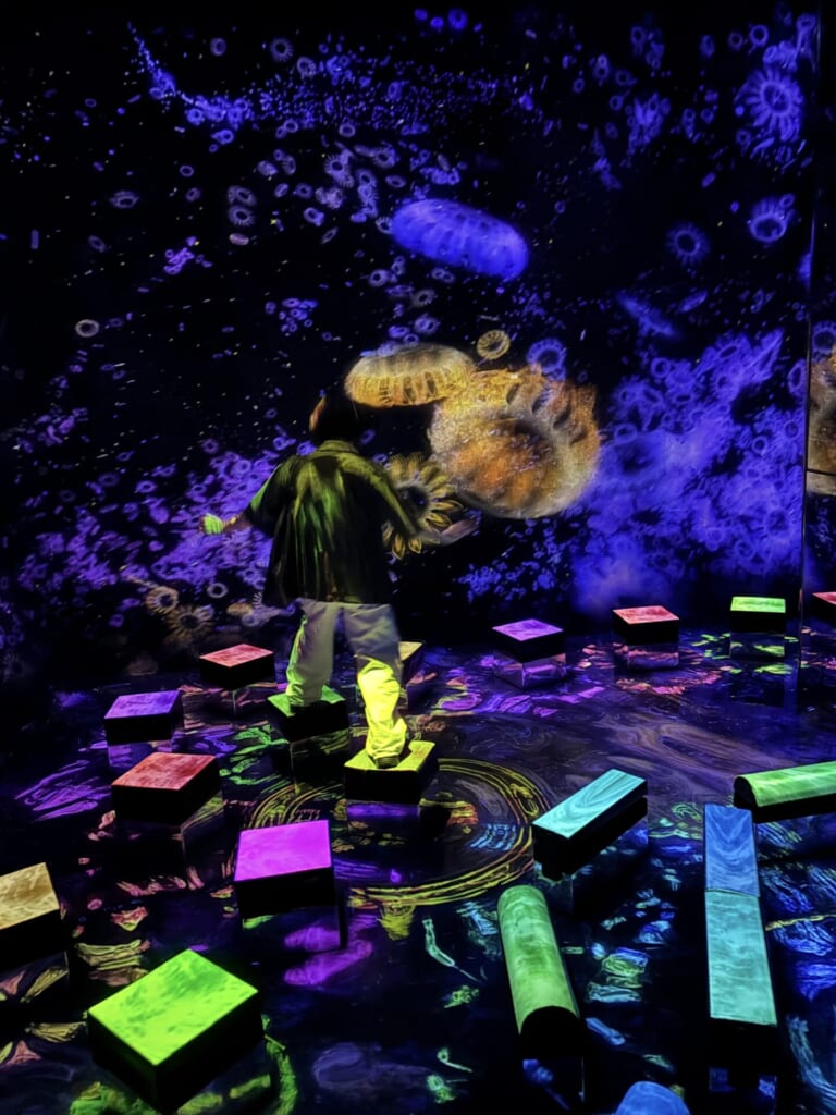 カラフルな石の上を進んでいくアクティビティ