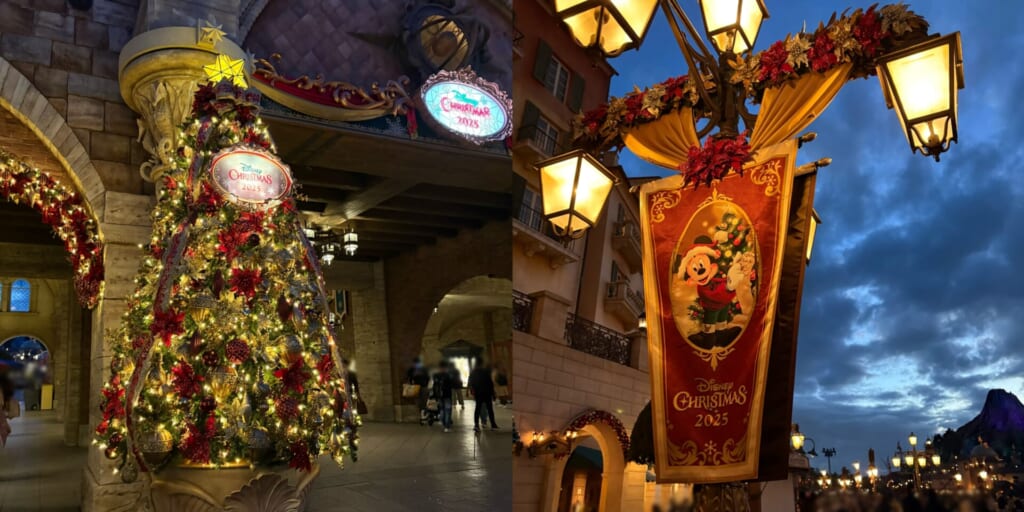 ミラコスタ付近のクリスマスツリーとフラッグ