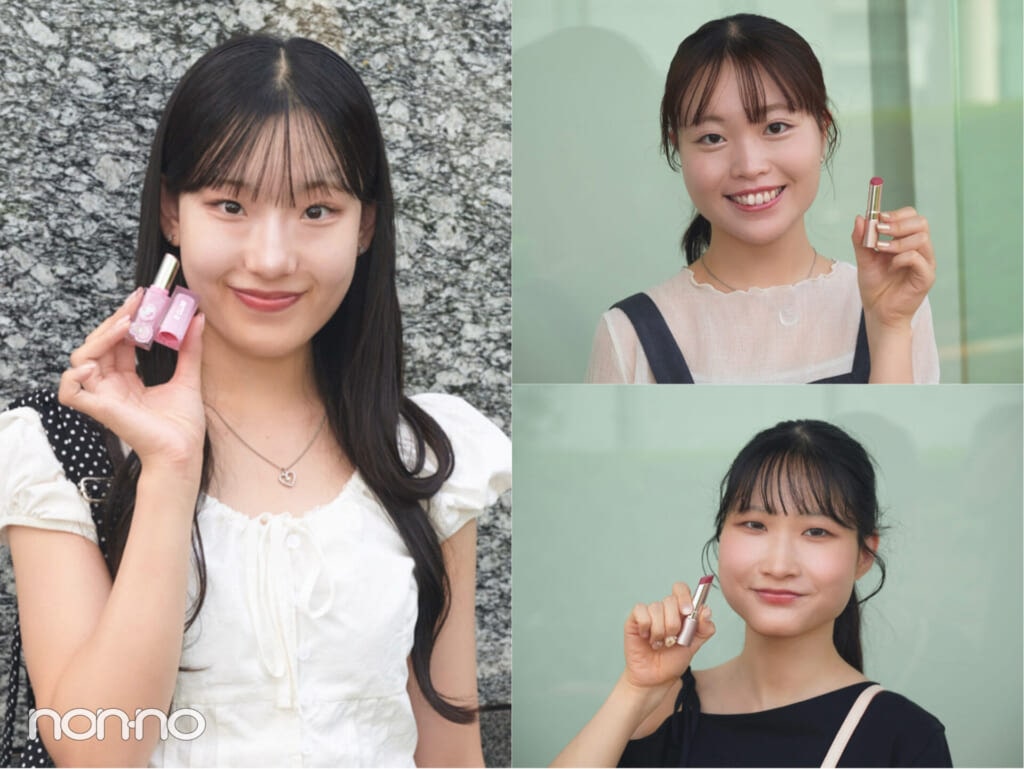 ローズピンクのリップを持った大学生エディターズ3人