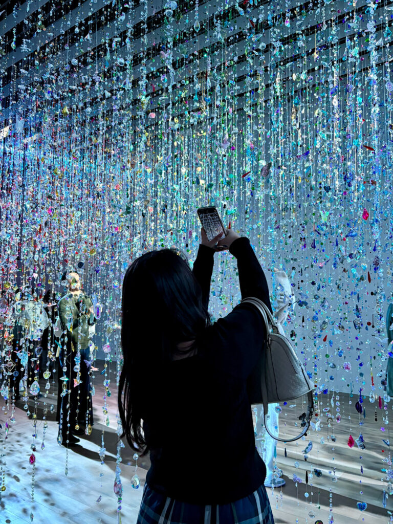 クリスタルガーランドの写真を撮る様子