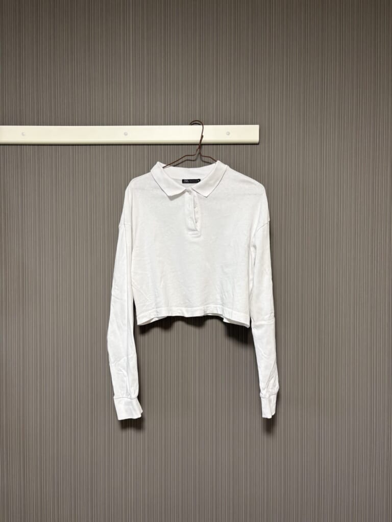 ZARA　トップス　ホワイト　ショート丈　襟付き
