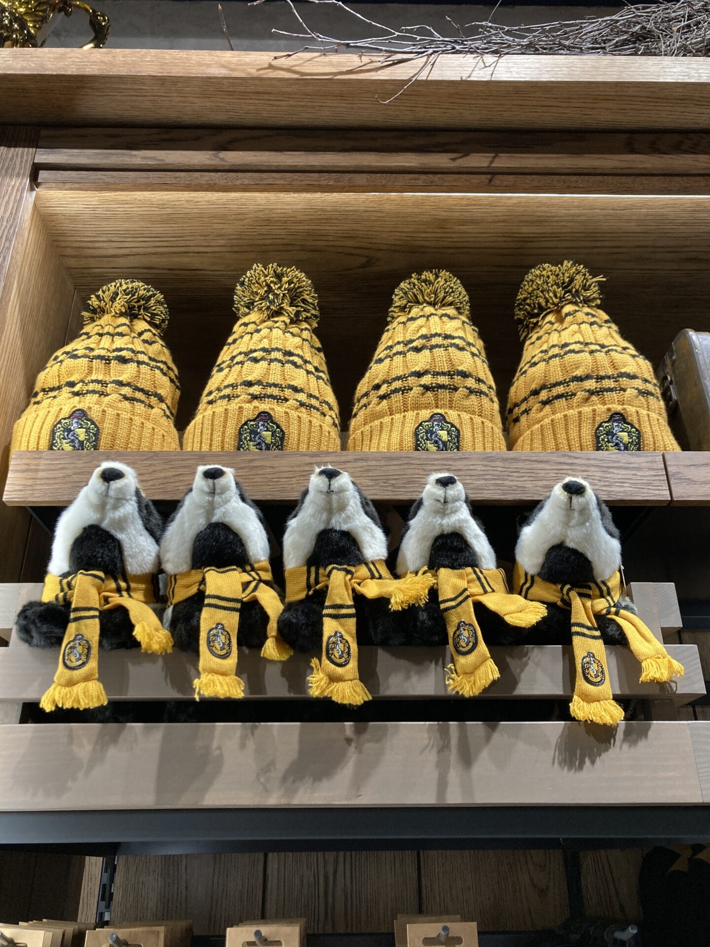 ハッフルパフニット帽下から
ハッフルパフ マスコット アナグマ ぬいぐるみ下から