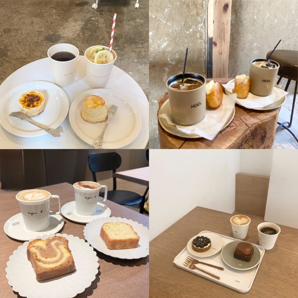 （左上）BUTTER MUSEUM OSAKA（右上）HOO.（左下）agnes b. cafe　（右下）CHAMI