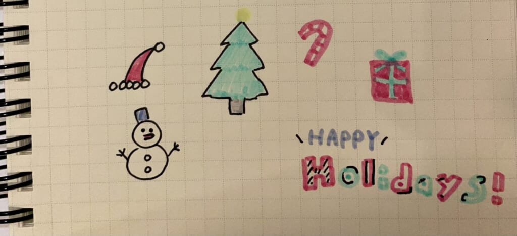マイルドライナーとボールペンを使って描いたクリスマスの絵