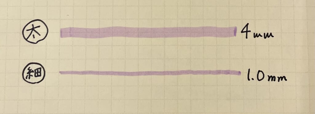 マイルドライナーの芯による太さの違い