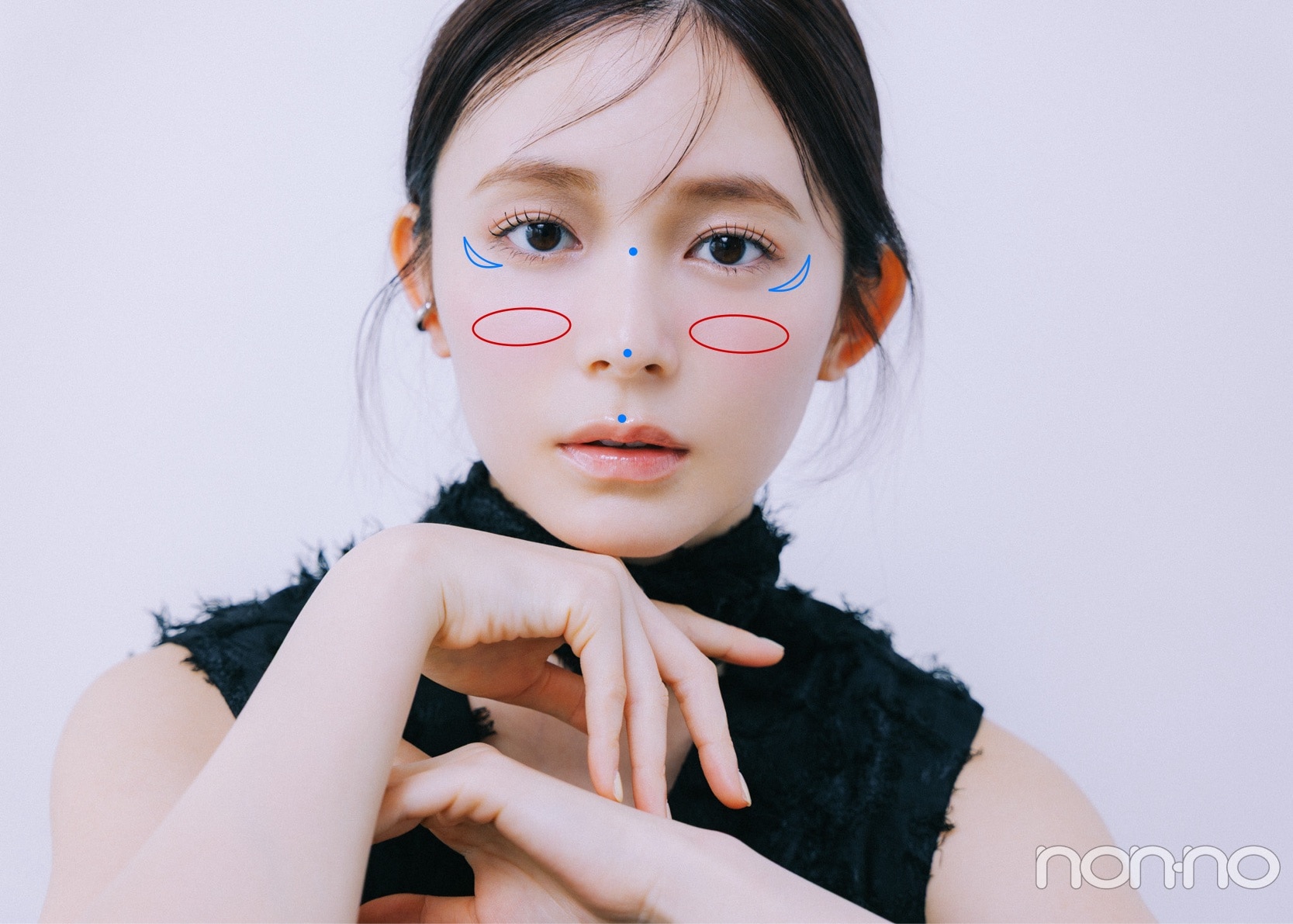 りんくまの美容格言立体感メイク編のチーク、ハイライトの入れ方マッピング