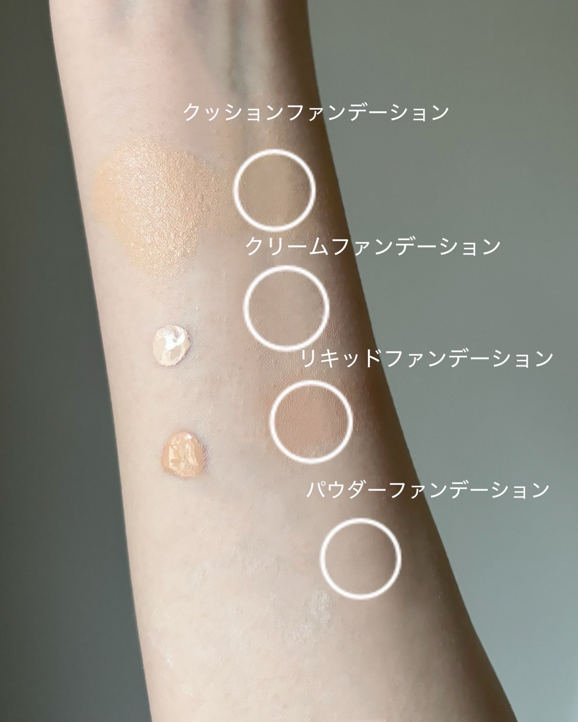 ロージーローザのマルチファンデパフを塗り比べた腕