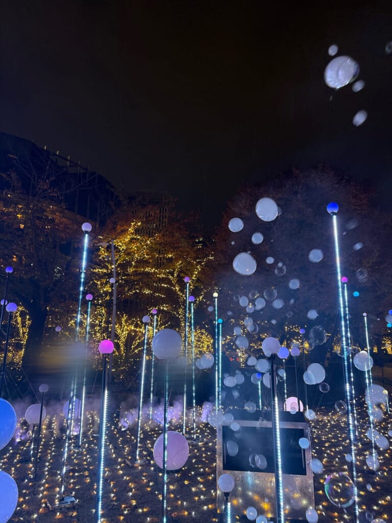 シャボン玉と雪の演出