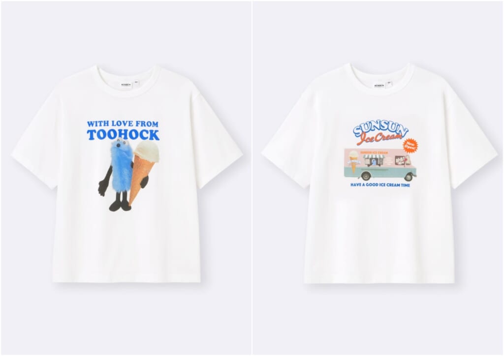 GUパペットスンスンコラボのグラフィックTのホワイト2種