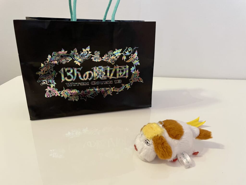 ショップ『13人の魔女団』の紙袋とヒンのマスコット