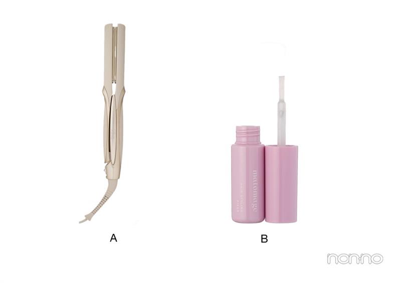 アイドル風ななめわけ前髪に使ったヘアアイロン&スタイリング剤