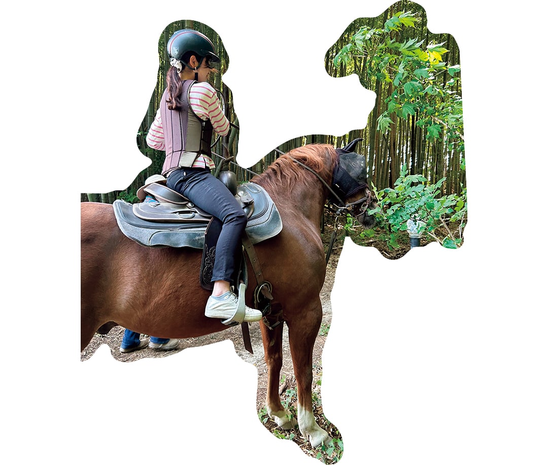 豊かな緑に囲まれながら乗馬に挑戦（大学3年）