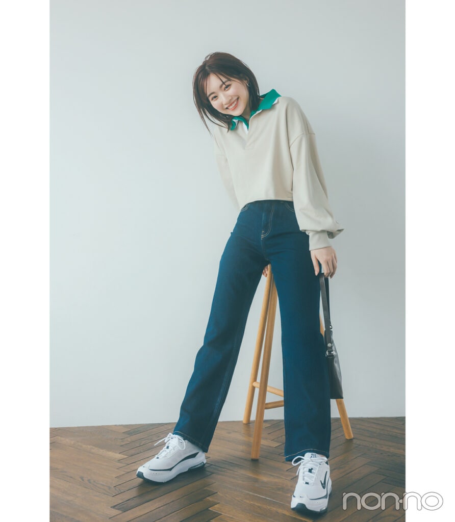 大学生の定番パンツ「ネイビーストレートデニム」4