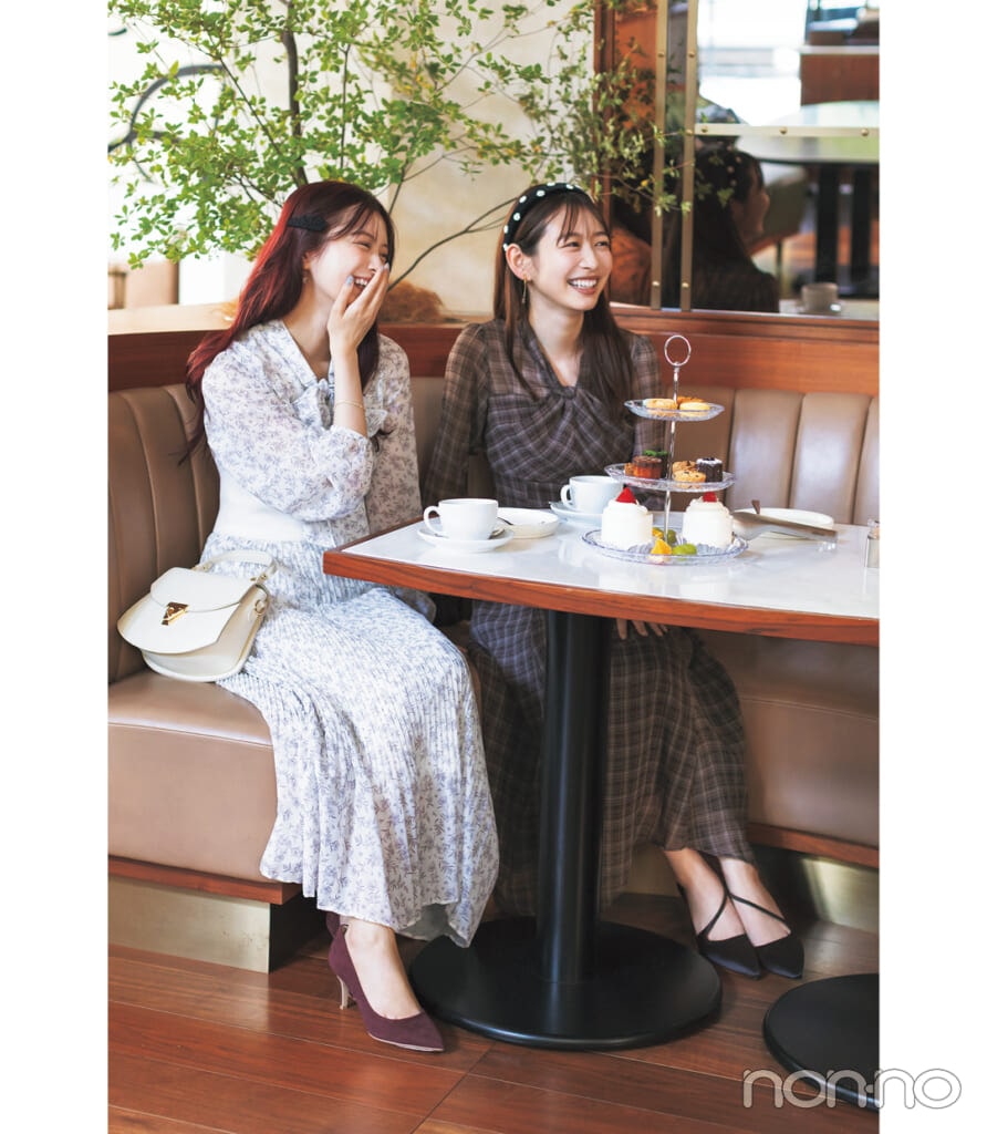 紺野彩夏と岡本夏美のアフヌンに行く時のコーデ