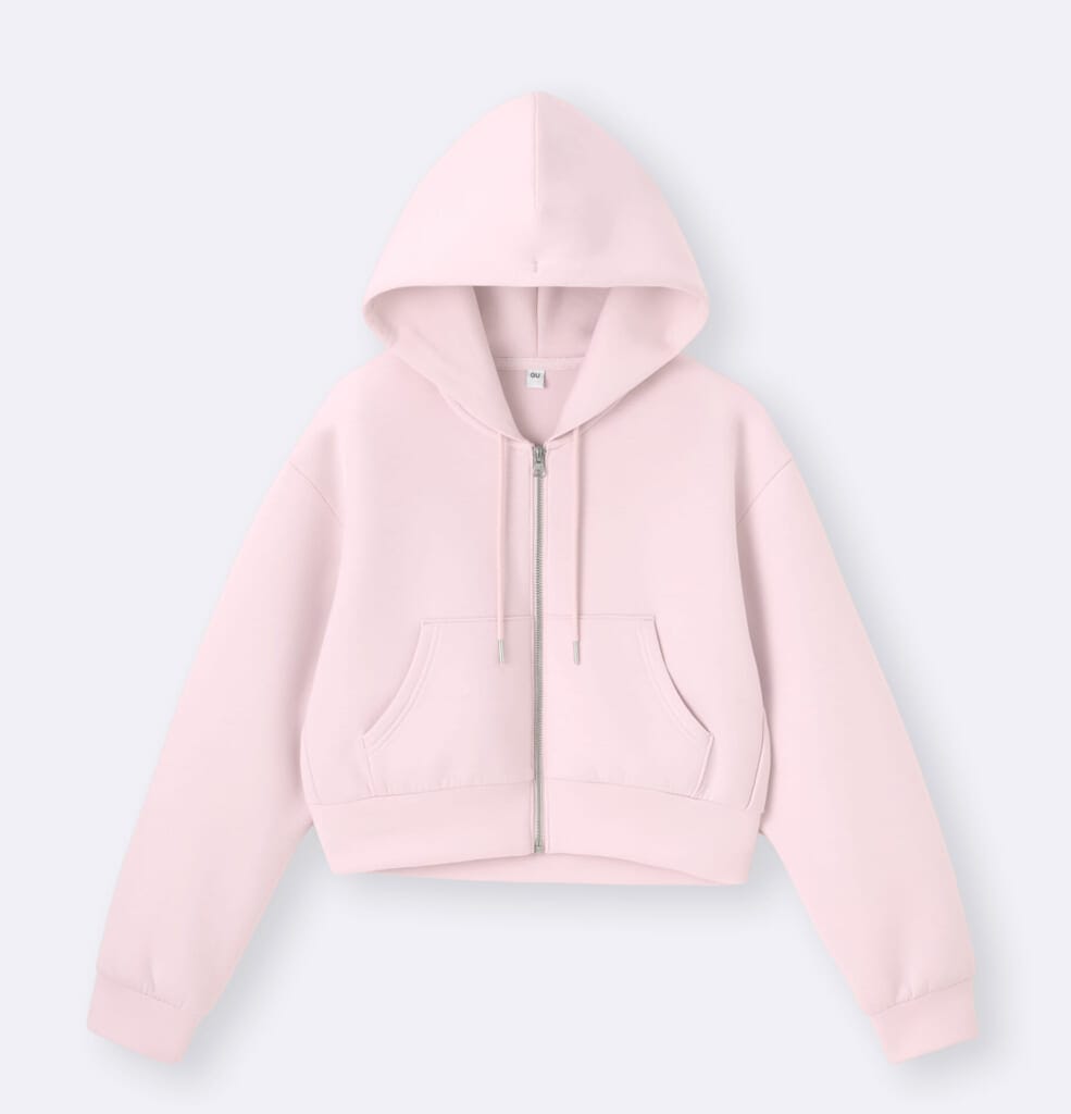 GUのパフスウェットフルジップパーカのピンク