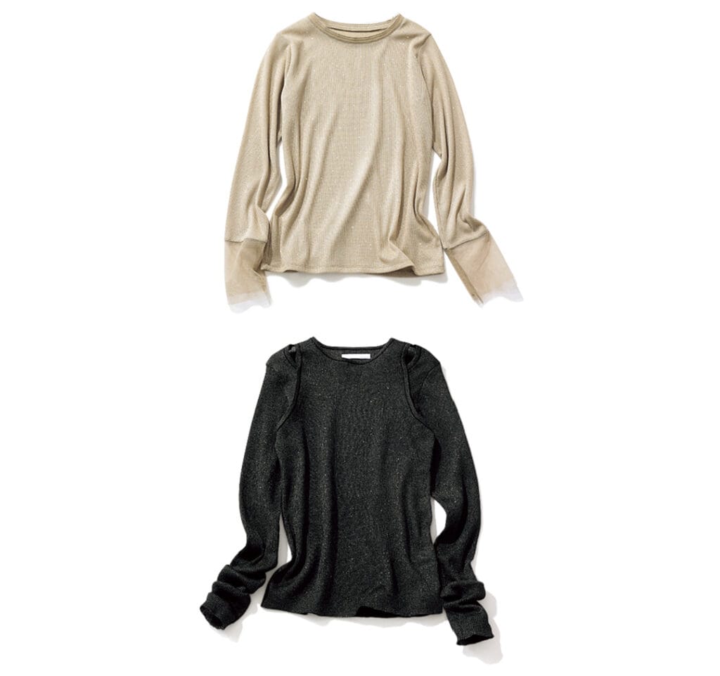 夏から秋まで着られるスパークルなラメ混の長袖