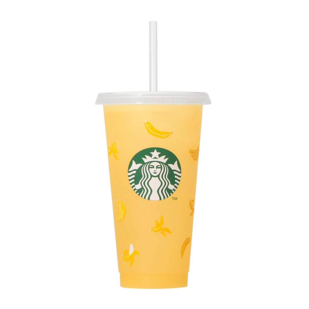 カラーチェンジングリユーザブルコールドカップバナナの色が変わった様子