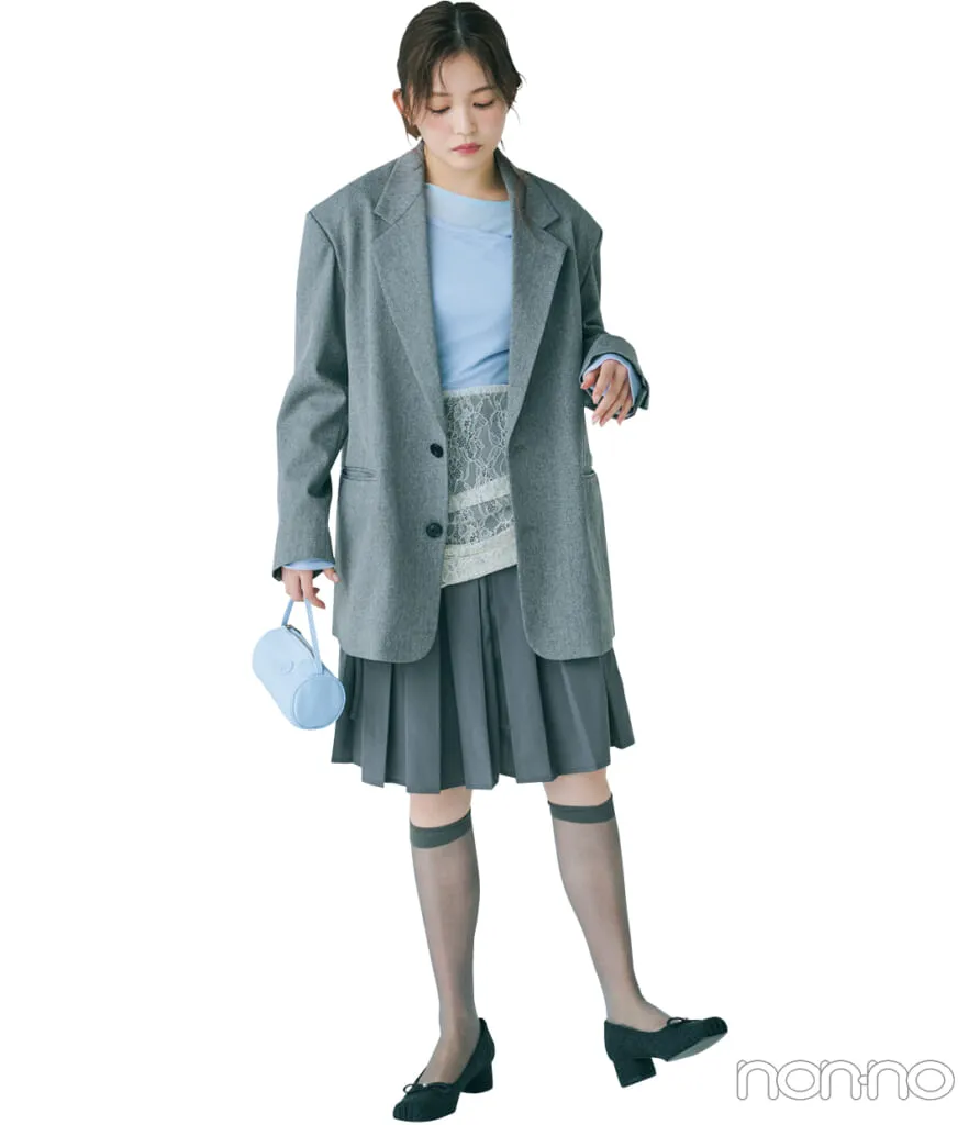 久間田琳加の大学生の一週間コーデ、金曜日のジャケットスタイル