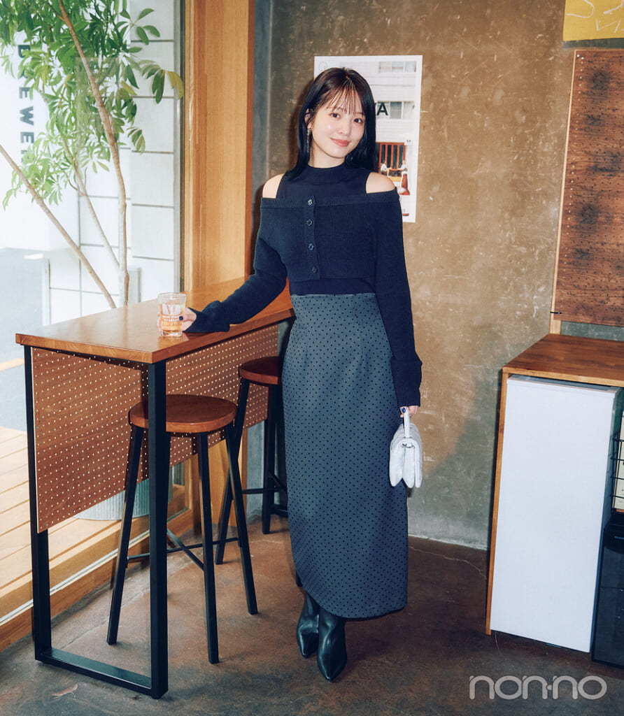 横田真悠の不意打ちでドキッとさせる肌見せアンサンブル