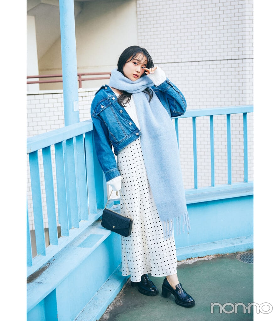 ノンノモデル林芽亜里のおしゃれさんの"さかいめコーデ"モデルカット