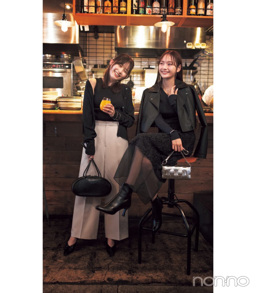 加藤栞と久間田琳加のビストロに行く時のコーデ