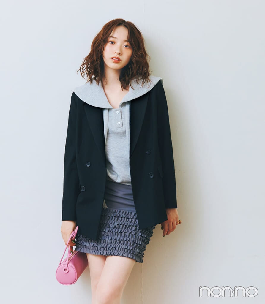 村上なずなのGUのジャケット＆パンツのセットアップ着回し3-1