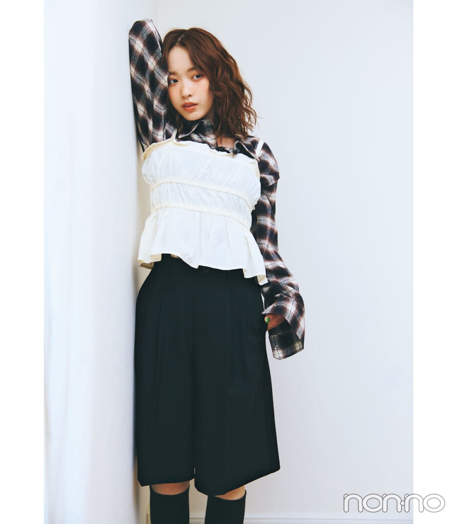 村上なずなのGUのジャケット＆パンツのセットアップ着回し3-7