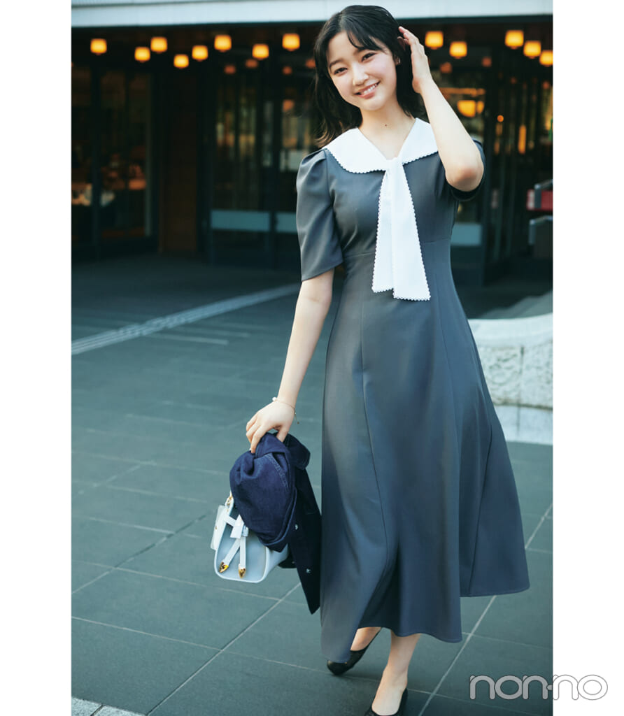 ディナーの日におすすめのきちんとした白衿ワンピコーデ