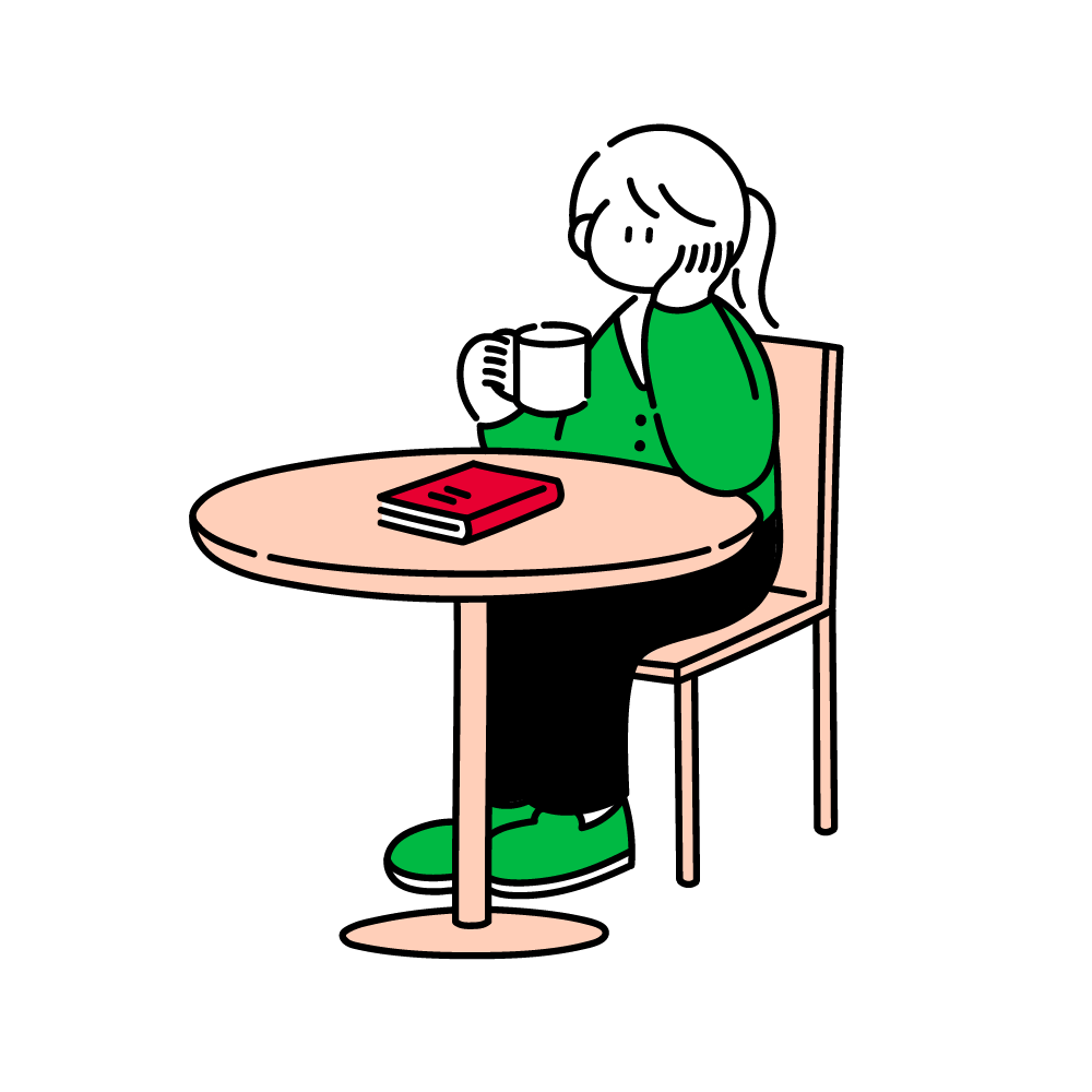 shigureni free illust カフェで本を読み始めるも、すぐに飽きてしまった女の子のイラスト